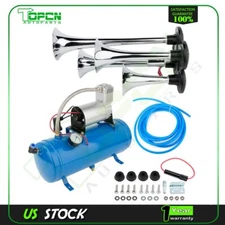 4 Superior Trumpet Air Horn 12V Compressor Tank Gauge Kit for Car Train Truck