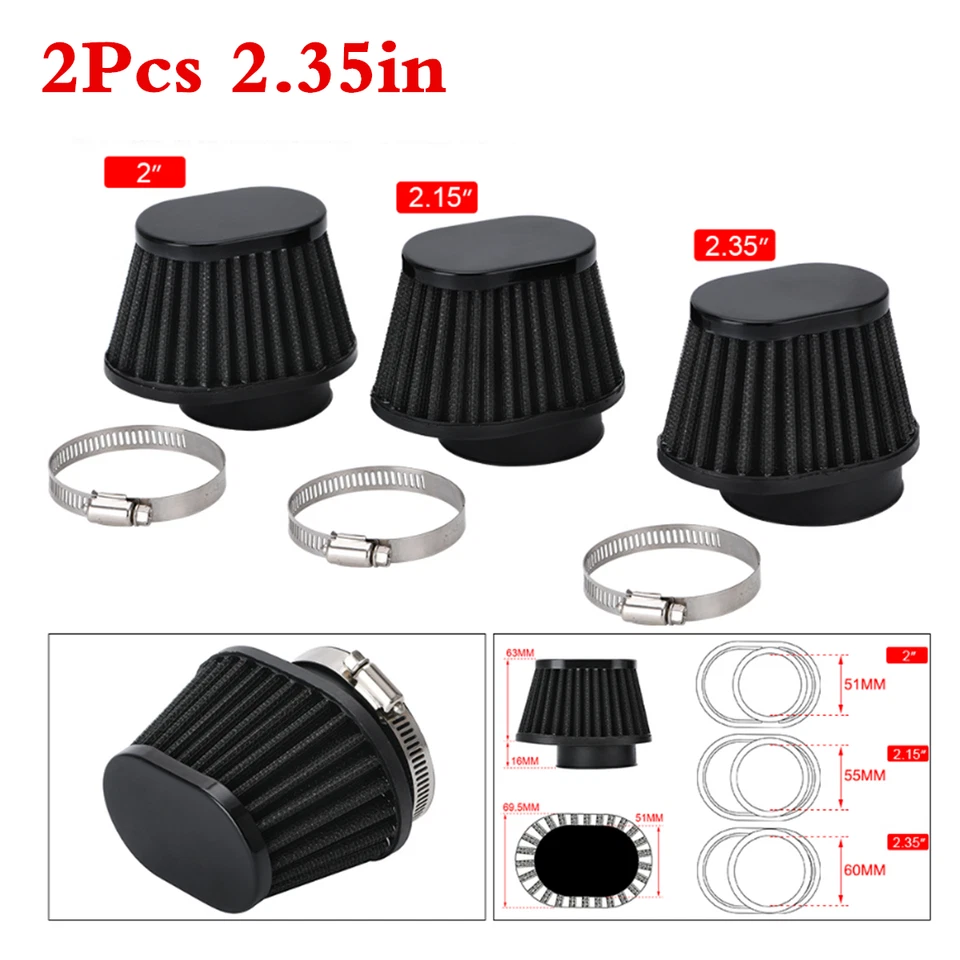 2Pcs Air High Flow Cone Filter Pod Cleaner Black Fit For Motorcycle ATV Scooter - Image 3 of 4