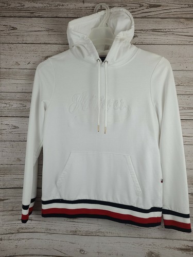 Tommy Hilfiger Hoodie Women's Size Medium Sweatshirt White EUC Classic Look - Picture 9 of 10