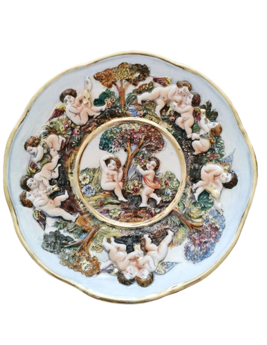 R. CAPODIMONTE Hand Paint Embossed Decorative Plate Italy Diameter 7.3 in - 第 1/10 張圖片