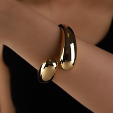 Wide Cuff Bangle Gold Silver Statement Drop Bracelet Long Large Big Hollow