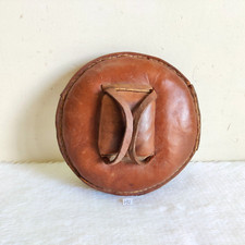 Vintage Handcrafted Brown Real Leather Shield Decorative Collectible 497