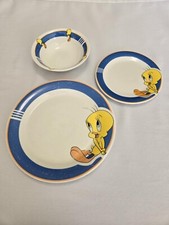 Vintage Gibson Looney Toons TWEETY BIRD Dinner Salad Plates Bowl Set 3 Pcs