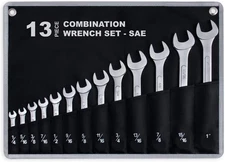 13-Piece Complete SAE Combination Wrench Set in Roll-up Pouch, No Skipped Inch
