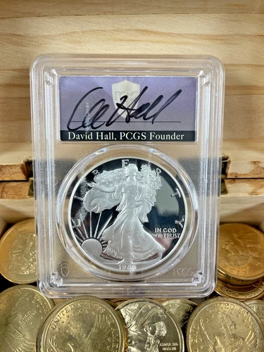 1986-S American Silver Eagle David Hall Signed  PR70 DCAM PCGS