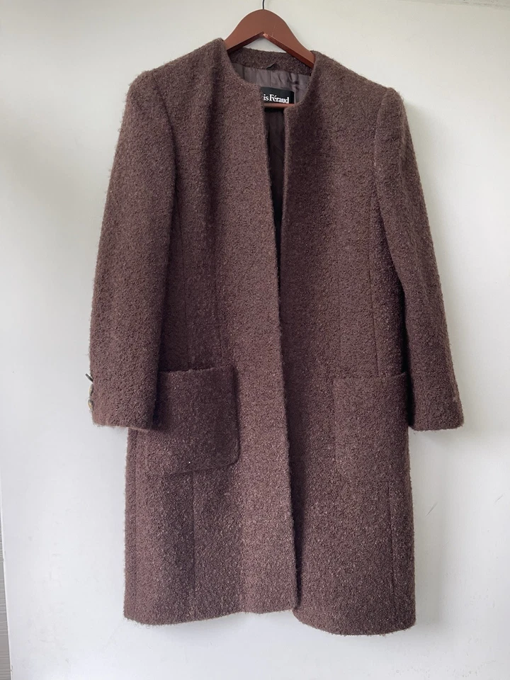 Louis Féraud 复古 60 年代 Mod 棕色羊毛连衣裙和外套套装 US 6 Jackie O 风格 — 第 4/4 张图片