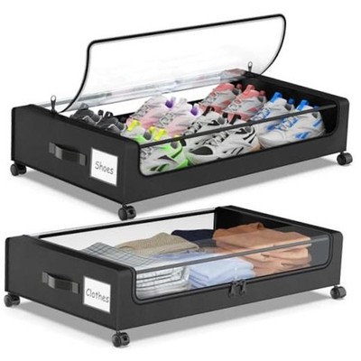 Molutsody Under Bed Storage with Wheels, 2-Pack Underbed Storage 2 Pack Black
