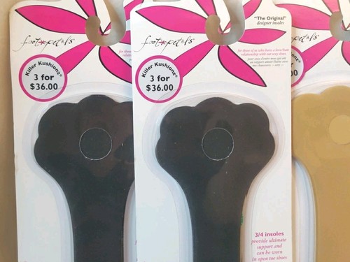 Foot Petals Killer Kushionz LOT of 3 ~3/4 Insoles 2 Black + 1 Nude NEW - Picture 3 of 11