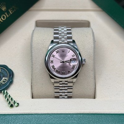Rolex Lady-Datejust Pink Roman Dial Stainless Steel Smooth Bezel Jubilee