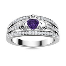 Sterling Silver Amethyst Gemstone Solitaire with Accents Prong Ring Jewelry