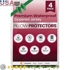 Waterproof Pillow Protectors 4 Pack Zippered Bed Bug Proof Knitted Covers New