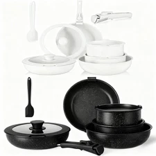 12Piece Kitchen Induction Cookware Set Granite Non Stick Pots and Pans Set w/Lid