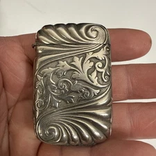 Antique Vintage Art Nouveau Silver Plated /Tone Vesta Match Safe Case - NICE
