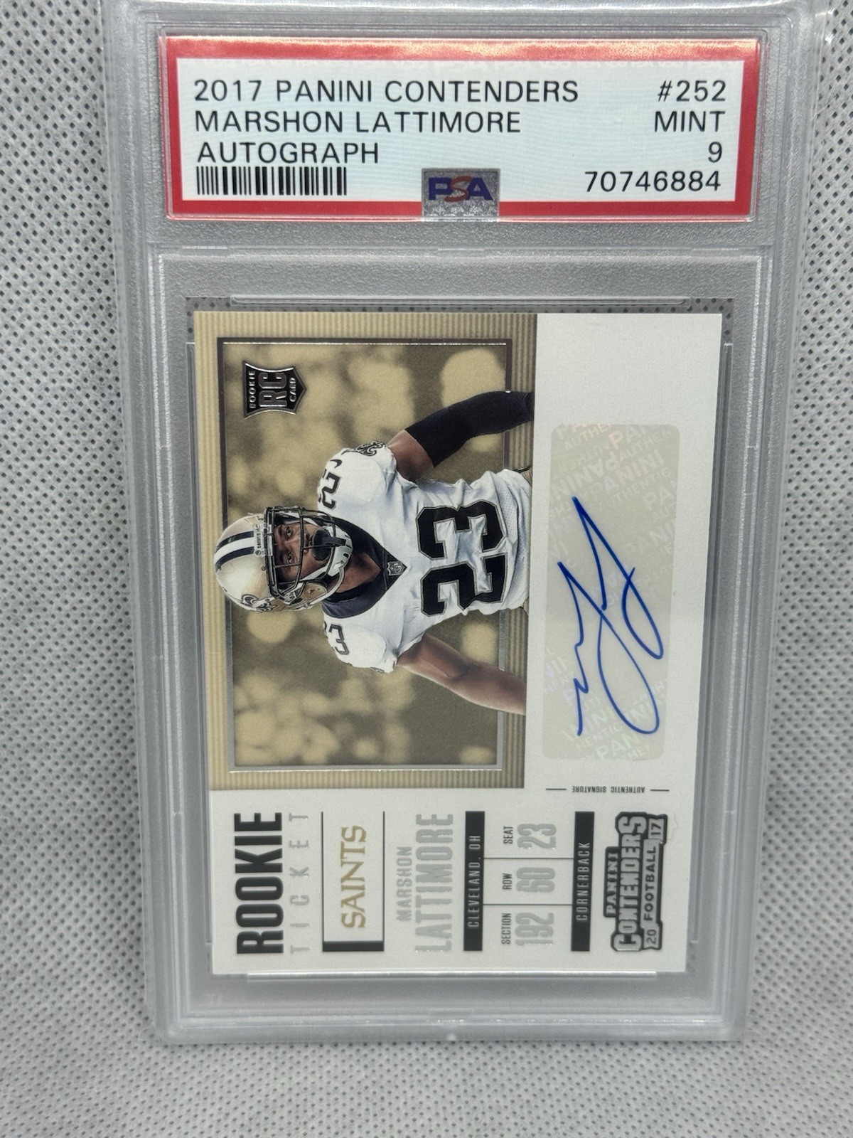 MARSHON LATTIMORE 2017 CONTENDERS ROOKIE TICKET AUTO #252 SAINTS PSA 9 MINT RC