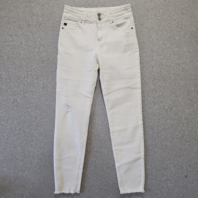 Kancan Jeans High-Rise Ankle Skinny Women's Sz 27 Double Button Frey Hem...
