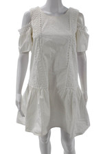 Moon River Women Bohemian Shift Dress White Button Round Neck Cotton Size XS