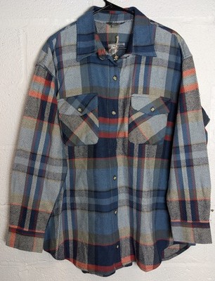 Natural Reflection Blue Plaid Women's Flannel Shirt Button Up XL 100% Cotton