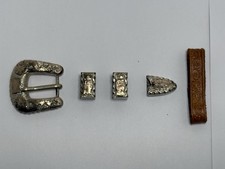 Vintage 925 Sterling Silver Ladies Western Belt Buckle 4 Piece Set 48g Mexico