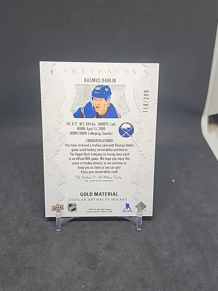 2025-26 Upper Deck Artifacts rasmus dahlin gold materials /299 - Image 2 of 2