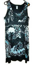 Studio 1940 black, white, and teal patterned paisley sleeveless dress, Sz 18w