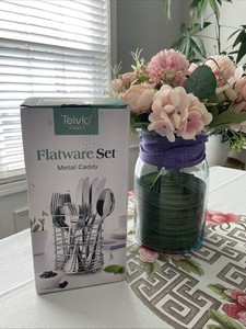 Teivio Family Flatware Set Metal Caddy
