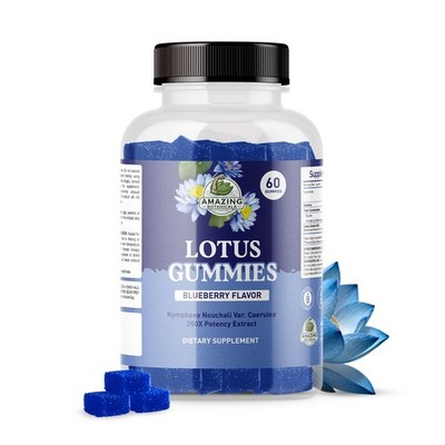 Blue Lotus Gummies, Premium Relaxation & Calm Support, Vegan, Non-GMO, Blue Razz