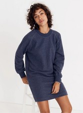 Madewell Indigo Blue Bubble-Sleeve Stretchy Terry Sweatshirt Dress in Medium
