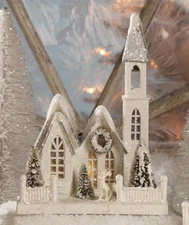 Bethany Lowe Ivory Church Tablepiece Christmas Bottle Brush Tree LG1773 Decor