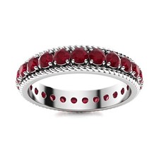 Ruby Brilliant-Cut Round 3.00mm Full Eternity Band Ring With Rhodium Plated