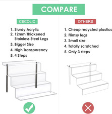 Acrylic Riser Shelf 4 Tier Clear Display Stand for Collectibles Pop Figures, ...