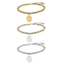Pulsera Mujer Religiosa Milagrosa Medalla de la Virgen María Cuentas Acero Inoxidable