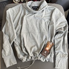 Kyodan Women  s Gray Pullover Hoodie S Long Sleeve Drawstring Polyester Knit