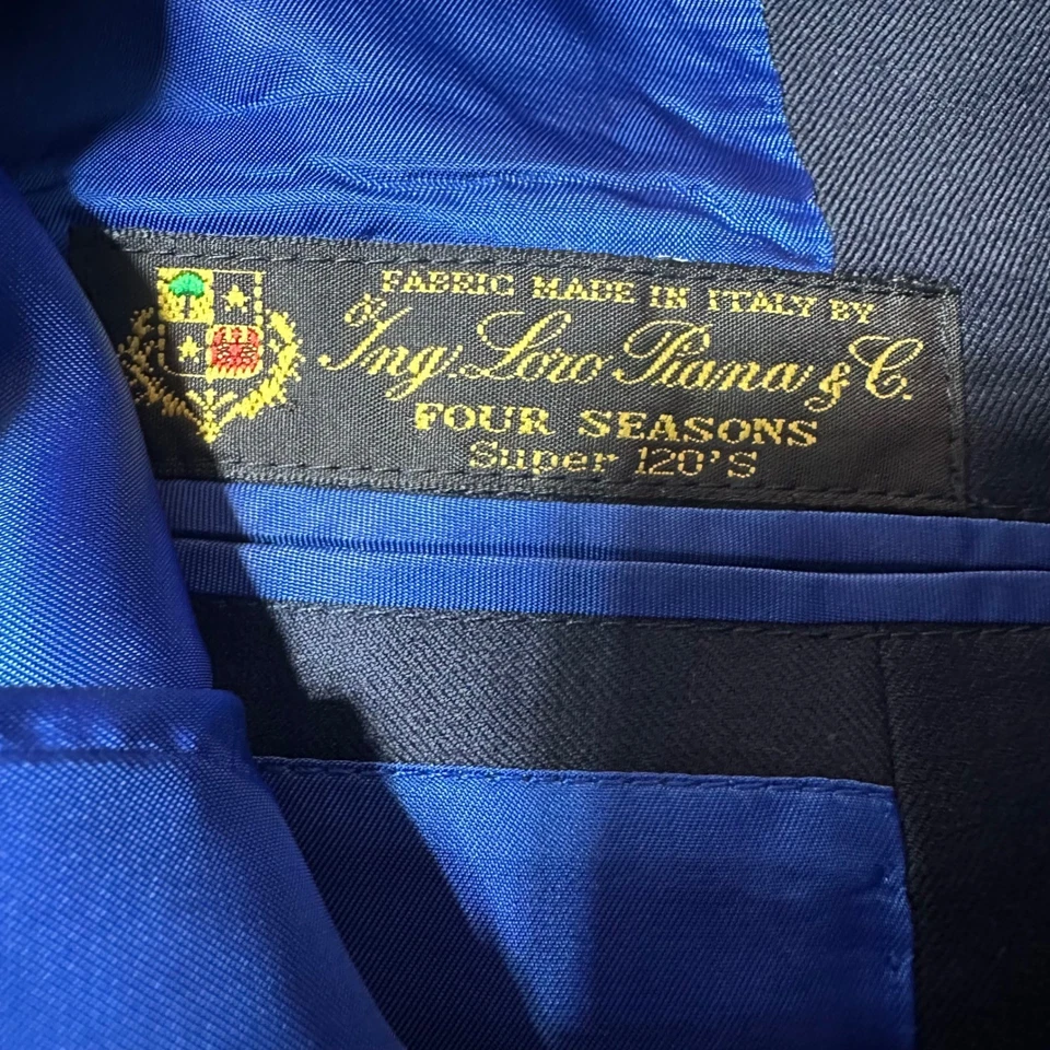 Loro Piana Four Seasons Super 120s Custom Made Suit Jacket Blazer Navy Blue 40 - Image 4 of 4