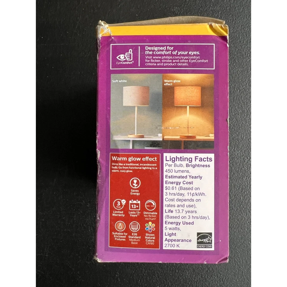 2pk Philips LED Light Bulbs 40 Watt Dimmable Frosted Glass Soft White A19 - Image 4 of 4