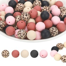 100 Pcs Beads Bulk, 5 Color Focal Loose Beads Beige/Brown/Leopard/Pink/Black