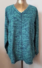NWT St Johns Bay Green & Navy V-Neck Top Womens 1X Chest 50 Long Sleeve 35718