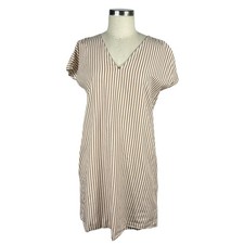 MADEWELL Button-Back Easy Dress in Stripe Women's Size Small Tan White Mini