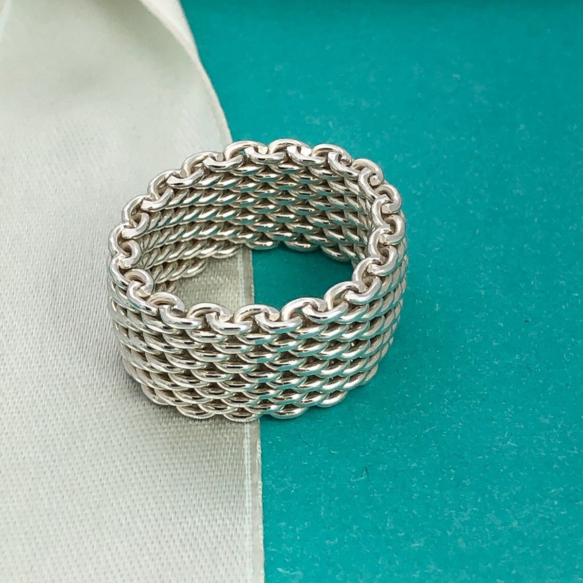 Size 5 Tiffany & Co Sterling Silver Somerset Mesh Weave Ring | eBay