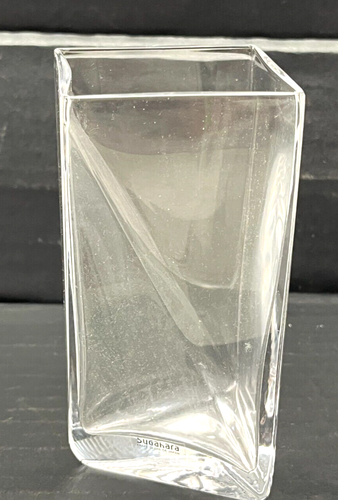Sugahara Craft Glass Japan clear Vase w/ Original Label 5 1/4" tall square - Picture 3 of 5