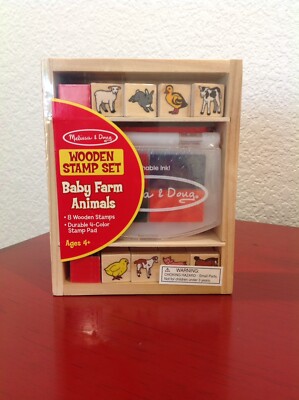 MELISSA DOUG Wooden Stamp Set Baby Farm Animals Stamps Stamp