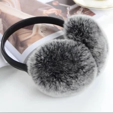 New Unisex Genuine Rex Rabbit Fur Ear Muffs Ear Warmer One Size - White tip