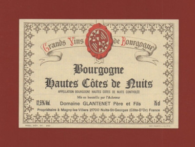 Weinetikett - Bourgogne Hautes Côtes de Nuits - Domaine Glantenet