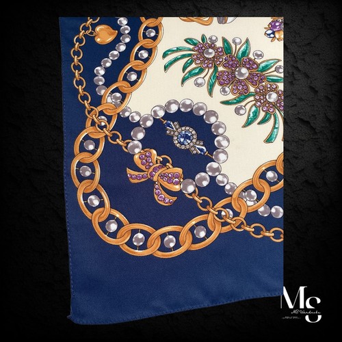 MEDITERRANEA White Jewelry Print Polyester Scarf Made In Italy 35" SQR EX COND - Picture 3 of 9
