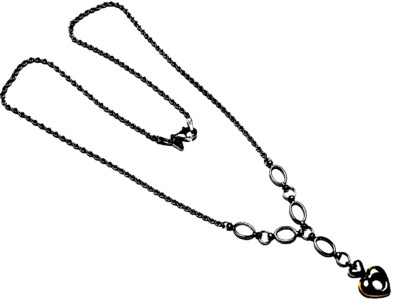 SCHÖNE 10K Gelbgold Puff Herz Sterlingsilber Hänger Lariat Halskette 5,8 g Peru