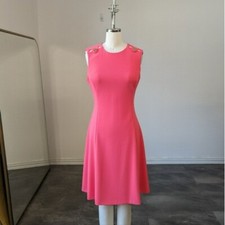 Calvin Klein Button Shoulder A Line Dress Coral 6 preppy business casual party