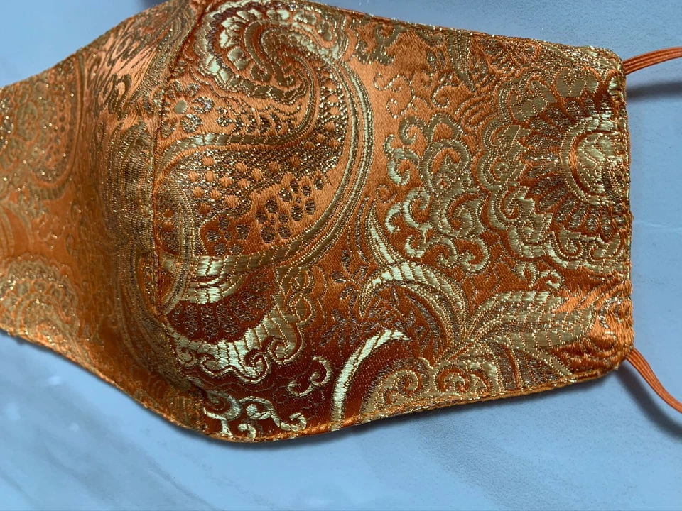 Mascarilla facial de seda naranja, 100%, mascarilla para mujer, reutilizable, lavable, artística, EE. UU. Foto 4 de 4