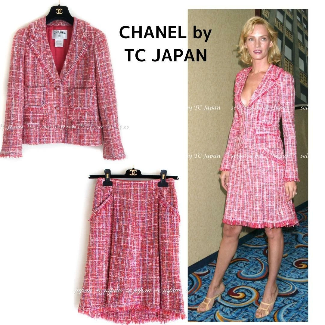 $9790 CHANEL 04S Lesage Red Fringe Tweed Jacket Top Skirt Suit Set 34 36  US2 4