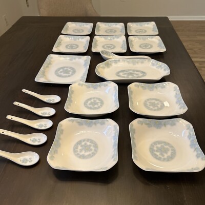 Unique Set VTG China from Jingdezhen with delicate blue and yellow flowers Mint