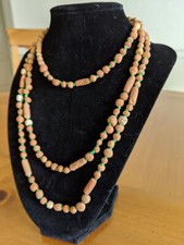 Vintage Ceramic Clay Bead Necklace Accented with Small Green Beads