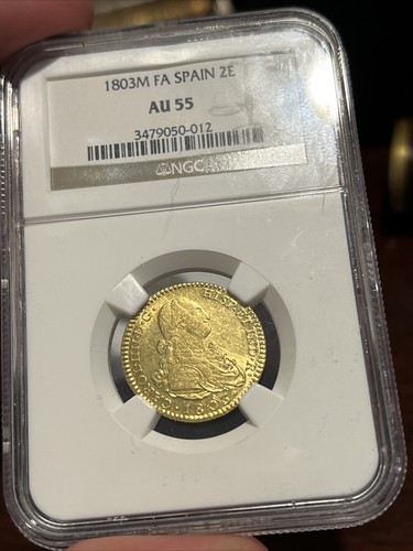 SPAIN. Charles IV. 1803 Crowned M FA 2 Escudos NGC AU 55 Pop 4 Only 20 Higher
